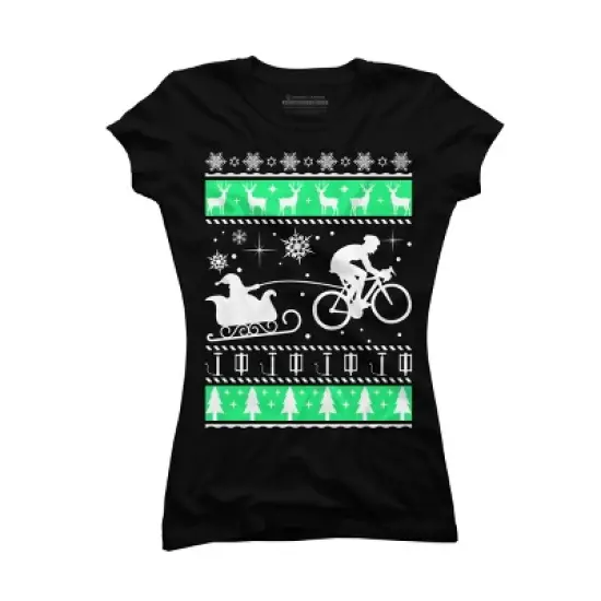 Junior's Design By Humans Christmas Santa Cycling Sleigh By LewismartinStore T-Shirt image {3}