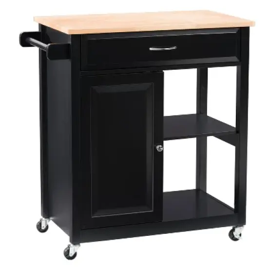 Sage Wood Kitchen Cart with Cupboard Black - CorLiving image {1}