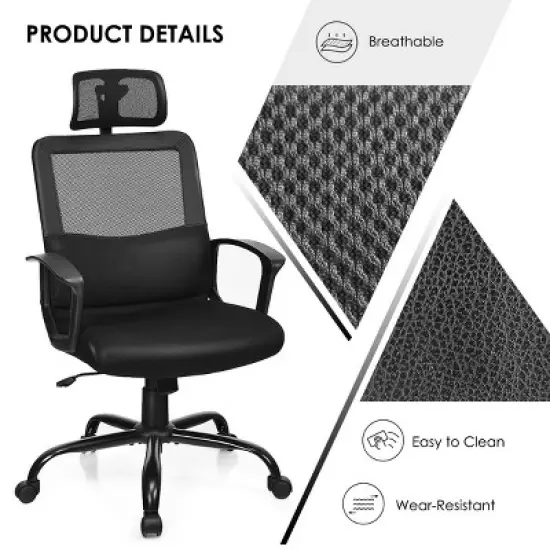 Costway Mesh Office Chair High Back Ergonomic Swivel Chair w/ Lumbar Support & Headrest image {8}