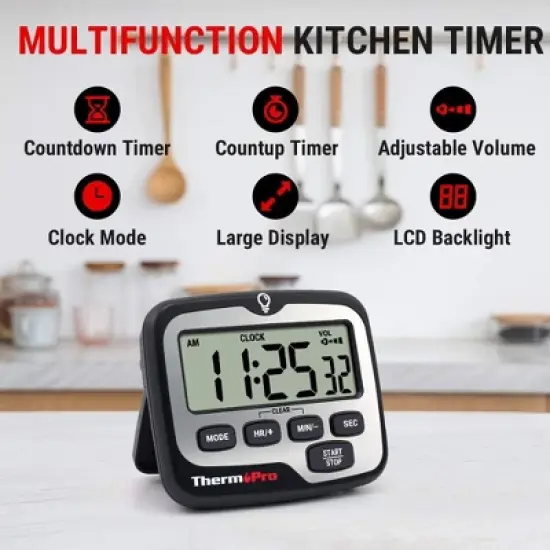 ThermoPro TM01W Kitchen Timer with Count Up and Countdown Timers for Cooking, Classroom, Exercise with LCD Screen Touch  Backlight image {7}