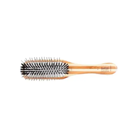 Bass Pet Brushes The Hybrid Groomer Shine & Condition, Patented & Award Winning, Natural Bristle + Alloy Pin Bamboo Handle Medium Paddle Stripe Bamboo image {5}