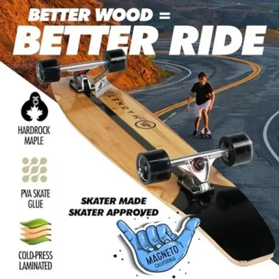 Magneto 44 inch Kicktail Cruiser Longboard Skateboard, Bamboo and Hard Maple Deck, Made for Adults, and Teens(Retro Surf) image {6}