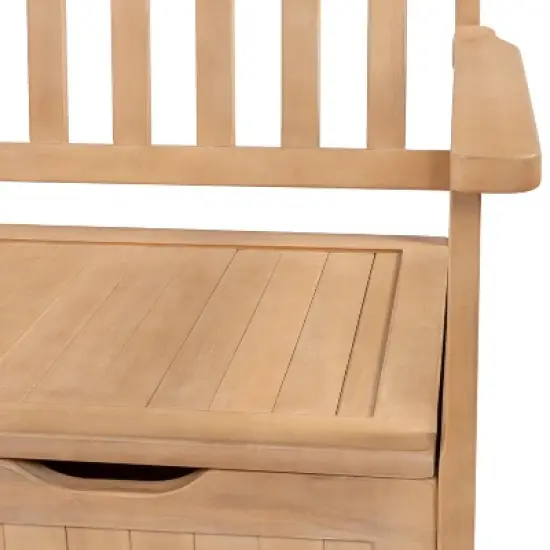 happimess Sophie 48" Traditional Farmhouse Lift-Top Acacia Wood Storage & Entry Bench image {6}