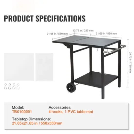 VEVOR Outdoor Grill Dining Cart with Double-Shelf, BBQ Movable Food Prep Table, Multifunctional Foldable Iron Table Top, Portable Modular Carts image {7}