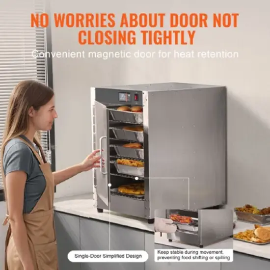 VEVOR Hot Box Food Warmer, 5-Tier Concession Warmer with Water Tray, 5 Pans, Single-door and Adjustable Shelves, Stainless Steel Food Warmer Cabinet image {6}