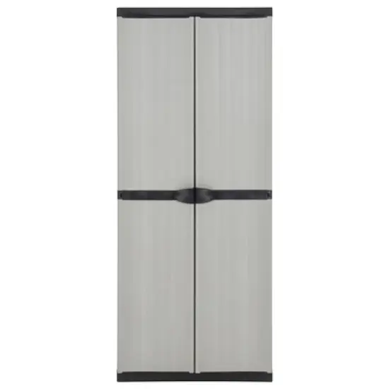 vidaXL Outdoor Garden Storage Cabinet - Compact Gray&Black PVC Design with 3 Shelves and Lockable Doors - 26.8"x15.7"x66.1" image {10}