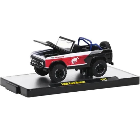 1966 Ford Bronco Red and Black with White Stripes "Ford Performance" Ltd. Ed. to 8250 pcs 1/64 Diecast Model Car by M2 Machines image {1}