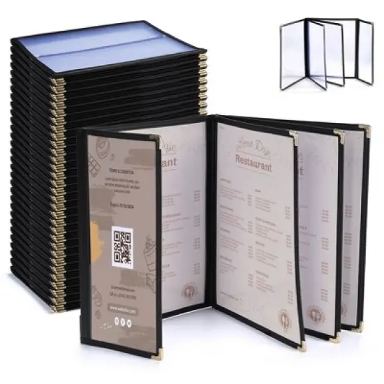 WeChef 30 Pcs Menu Covers 8.5x11" 4 Page 8 View & 4.25x11" Half Page Wine List image {9}