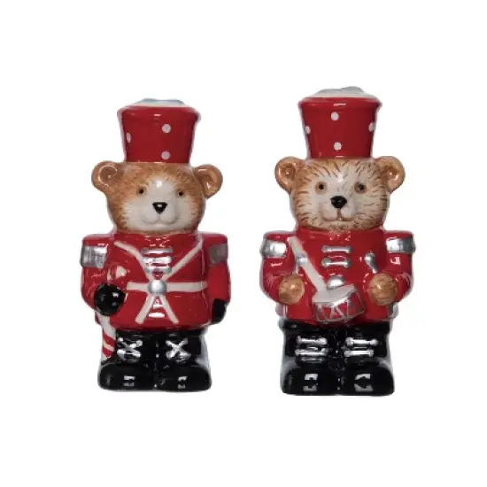 Transpac Dolomite Multicolor Christmas Bear Nutcracker Salt and Pepper Shaker Set of 2 for Holiday Decor image {4}