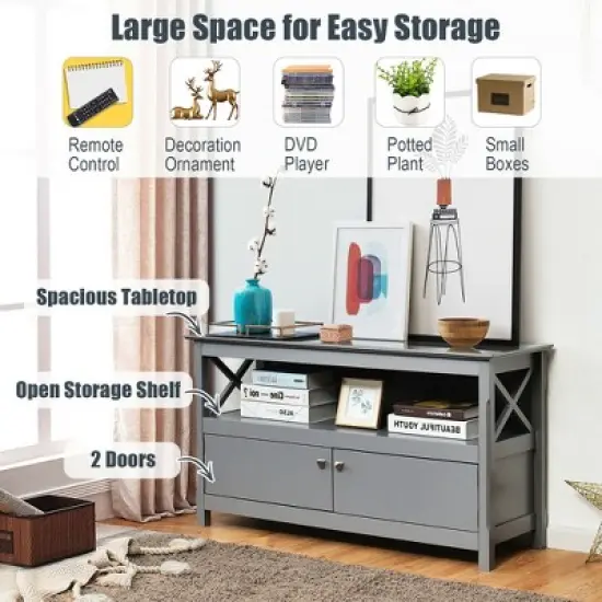 Costway Free Standing TV Cabinet Wooden Console TV Media Entertainment image {4}