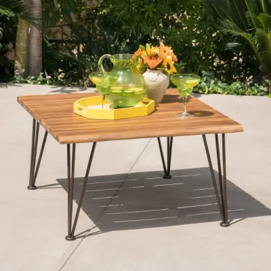 Zion Acacia Wood Square Patio Coffee Table - Teak - Christopher Knight Home image {1}