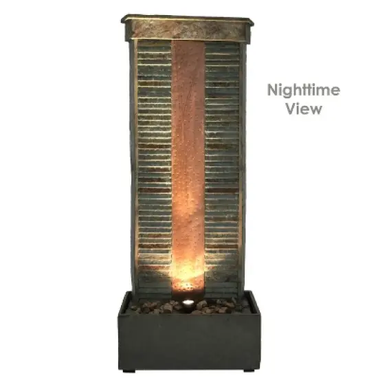 Sunnydaze 48"H Electric Natural Slate with Copper Accents Rippled Column Outdoor Water Fountain with LED Spotlight image {2}
