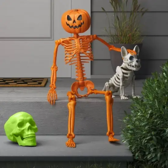 36" Poseable Pumpkin Head Skeleton Halloween Decorative Prop Orange - Hyde and EEK! Boutique&trade; image {1}