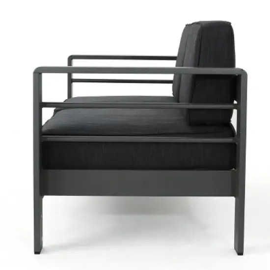 GDFStudio Crested Bay Outdoor Aluminum Loveseat and Fire Pit Set image {3}