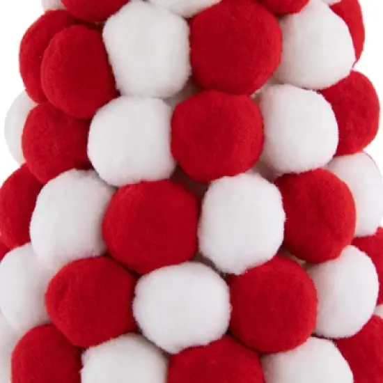 Northlight Pom Pom Cone Tree Christmas Decoration - 13" - White and Red image {4}