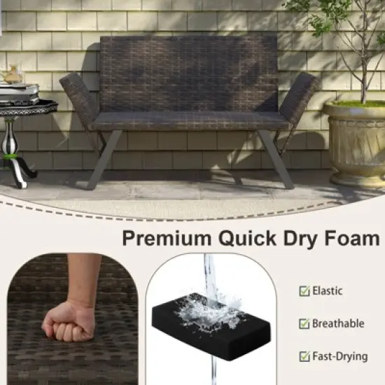 Costway Patio Convertible Sofa for 2 with Adjustable Armrests Metal Frame Wicker Couch image {7}