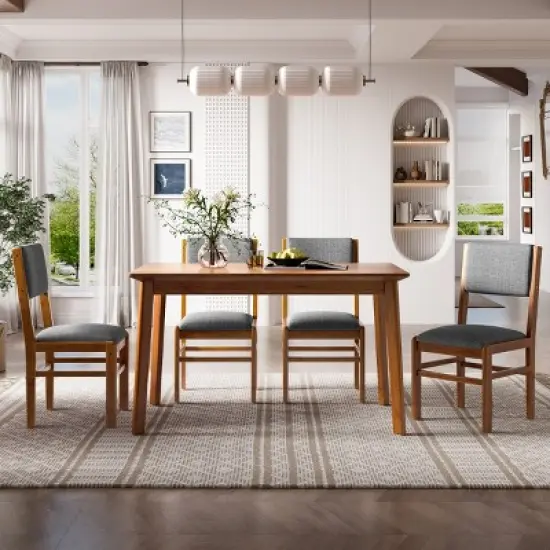 Set of 4 Mid Century Modern Upholstered Dining Chairs with Solid Wood Frame and Fabric Seat for Kitchen Dining Room Living Room&ndash;Maison Boucle image {1}