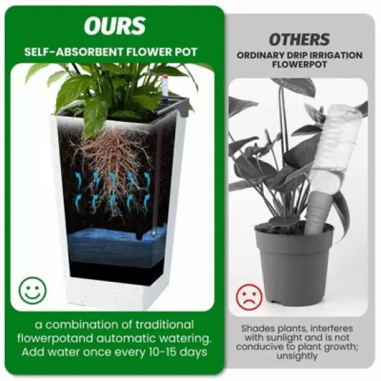 2 Pack Tall Planter with Drainage Holes＆Water Level Monitor＆Inner Bucket image {7}