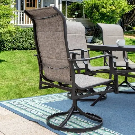 7pc Patio Dining Set with Rectangle Table with 2.6" Umbrella Hole & 360 Swivel Padded Arm Chairs - Captiva Designs image {3}