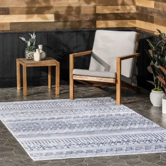 nuLOOM Codi Moroccan Banded Machine Washable Indoor/Outdoor Patio Area Rug image {1}