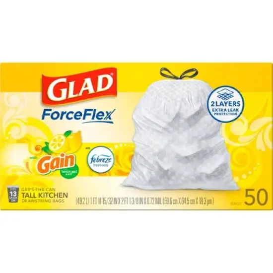 Glad ForceFlex DrawString Trash Bags - Lemon Zest - 13 Gallon - 50ct image {1}