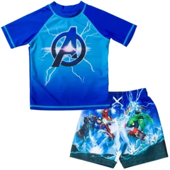 Marvel Avengers Iron Man Black Panther Thor Rash Guard and Swim Trunks Outfit Set Toddler image {10}