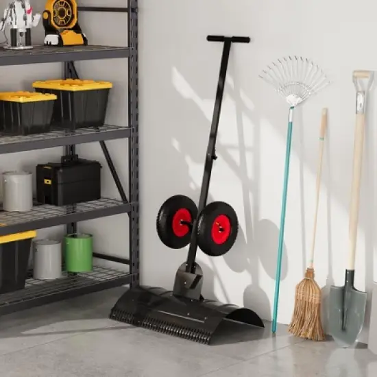 GustoWave Black Snow Shovel with Wheels, Heavy Duty Snow Pusher for Driveway, Carbon Steel Snow Pusher Shovel with Adjustable Angle image {7}