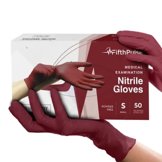 FifthPulse Nitrile Exam Gloves - Burgundy - Box of 50, Perfect for Cleaning, Cooking & Medical Uses image {4}