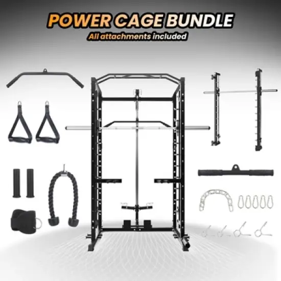 ODK Power Cage with Smithbar, 1600 Lbs Power Rack with LAT Pulldown, Multi-Functional Squat Rack, Power Cage for Home Gym Equipment image {4}