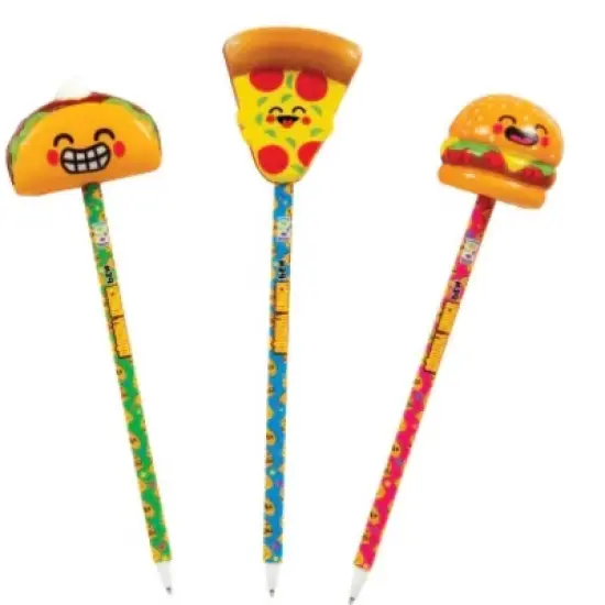 Squishy Snack Pens (3 Pack) - Stress Relief Fidget, Taco, Burger, Pizza Fun Designs, Black Ink (Approx. 8 Inch) image {5}