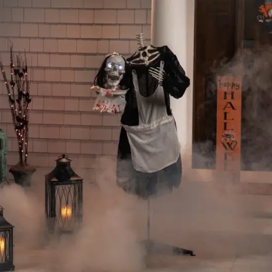 Northlight LED Lighted and Animated Skeleton Maid Head-in-Hand Halloween Figure - 57" image {1}