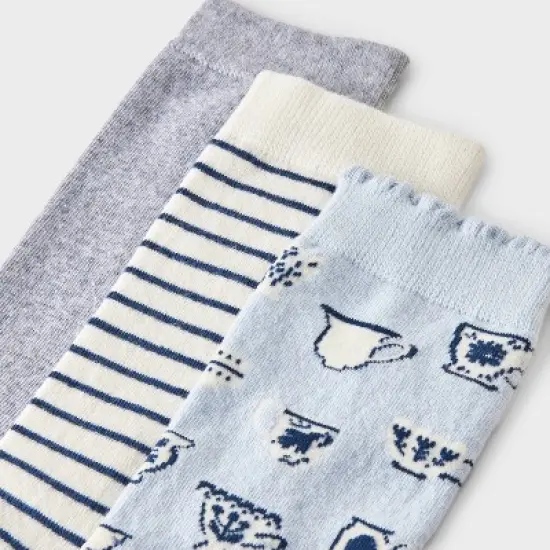 Women's Teacups Scallop Cuff 3pk Crew Socks - A New Day&trade; Blue/Heather Gray/Navy 4-10 image {2}