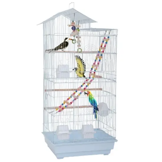 FDW 39 Inch Bird Cage Multi-Level Parrot Cage Roof Top Large Flight Cage with Removable Trays Accessories & Swinging Perch Ideal image {9}