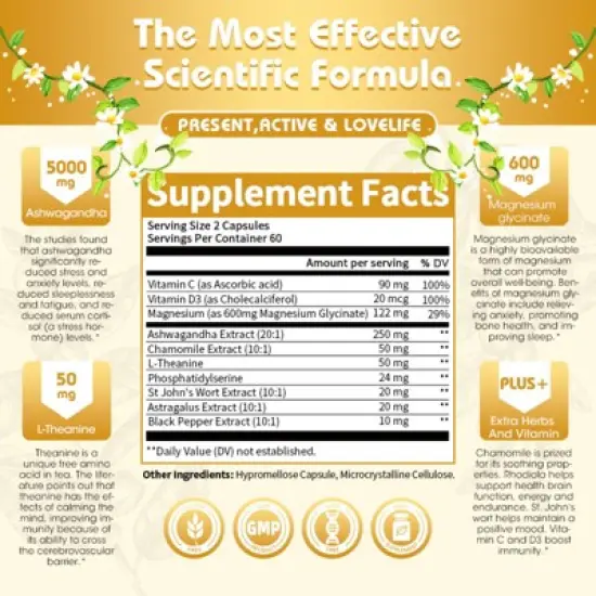 GreenPeople Cortisol Balance Support&ndash; 5000mg Ashwagandha + Magnesium Glycinate - 120 Vegan Capsules image {2}