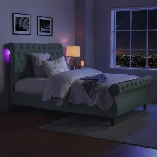 Deirdre Upholstered High-end beds  Lighted Sleigh Platform Bed with Headboard and Footboard | ARTFUL LIVING DESIGN image {1}