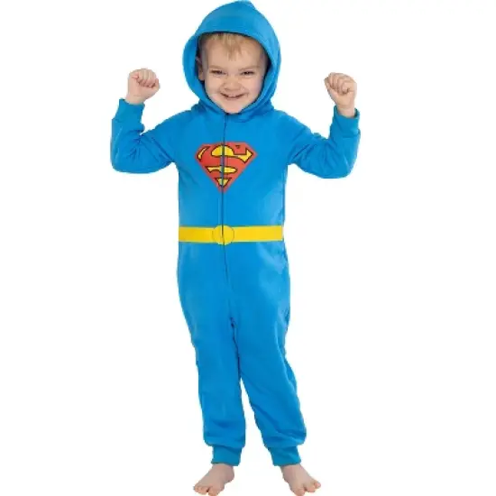 DC Comics Toddler Kids Superhero Character Hooded Union Suit Footless Pajamas image {4}