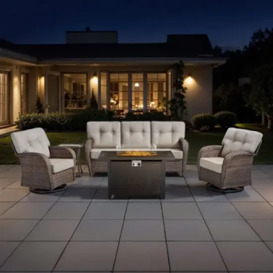 Belord Furniture Patio Set with 43" Propane Fire Pit Table, Patio Furniture Set with Sofa, 2 Swivel Patio Chairs, Accent End Table, and Fire Pit Table image {15}