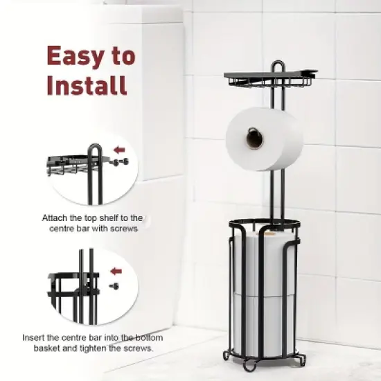 toilet paper holder bracket, metal rust proof tissue roll floor bracket, bathroom storage image {5}