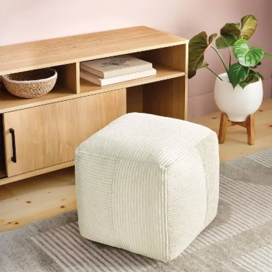 Ribbed Pouf Ottoman Cream - Room Essentials&trade; image {1}