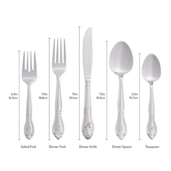 RiverRidge Rose Flatware 46pc Monogrammed Stainless Steel Silverware Set for 8 image {6}