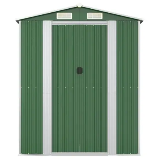 vidaXL Garden Shed Green Galvanized Steel Large Garden Shed - 75.6" x 75.2" x 87.8" image {3}