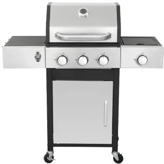Dolonm 3+1 Burner Gas Grill: 37,230BTU w/Side Cooker, Enamel Cast Iron Grids & Lockable Casters - SS Front Door image {1}