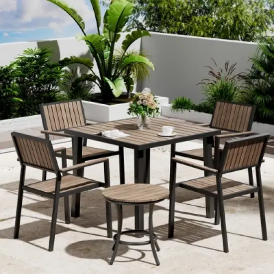 Pamapic 6-Piece Aluminum Outdoor Patio Dining Set with Square Table, Small Side Table and 4-Stackable Chairs image {2}