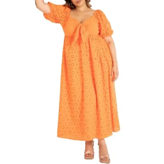 ELOQUII Women&rsquo;s Plus Size Eyelet Tie Front Maxi Dress image {3}