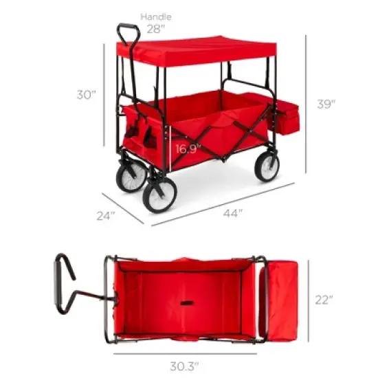 Best Choice Products Folding Utility Cargo Wagon Cart w/ Removable Canopy, Cup Holders image {6}