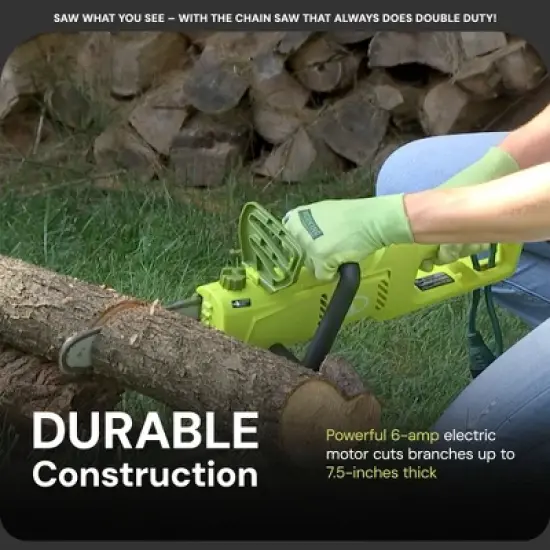Sun Joe 8 Inch Electric Convertible Pole Chain Saw, 2-in-1 Lightweight Cutting Tree Trimming Tool with Telescoping Handle, 6 Amp Motor, Green, SWJ805E image {3}