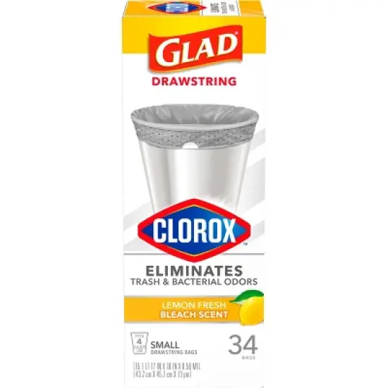 Glad Small Drawstring Trash Bags - Clorox Lemon Fresh - 4 Gallon image {1}
