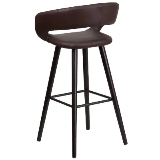 Flash Furniture Brynn Series 29'' High Contemporary Vinyl Rounded Back Barstool with Cappuccino Wood Frame image {6}