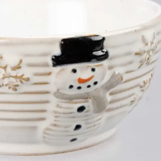 Primitives By Kathy 2.0 Inch Snowman Bowls Christmas Seasonal Tabletop , Rustic Snowflakes Snack Dips (2PC) image {2}