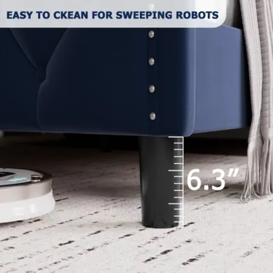 Bed Frame, Platform Bed with Velvet Upholstered Wingback Headboard - Wooden Slat Support, No Box Spring Needed, Easy Assembly image {2}